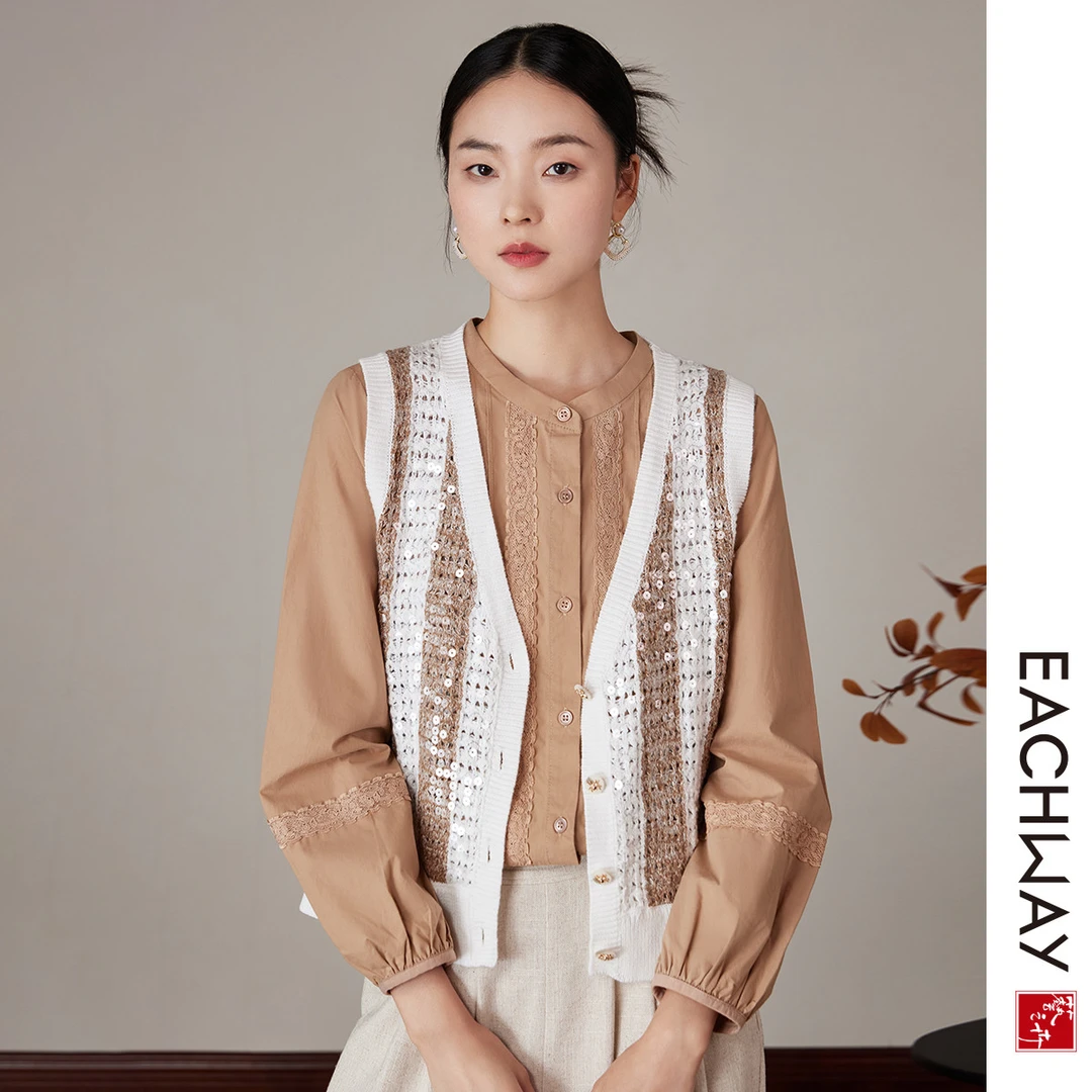 艺之卉【100%棉】打破沉闷重工亮片马夹春夏文艺复古上衣女