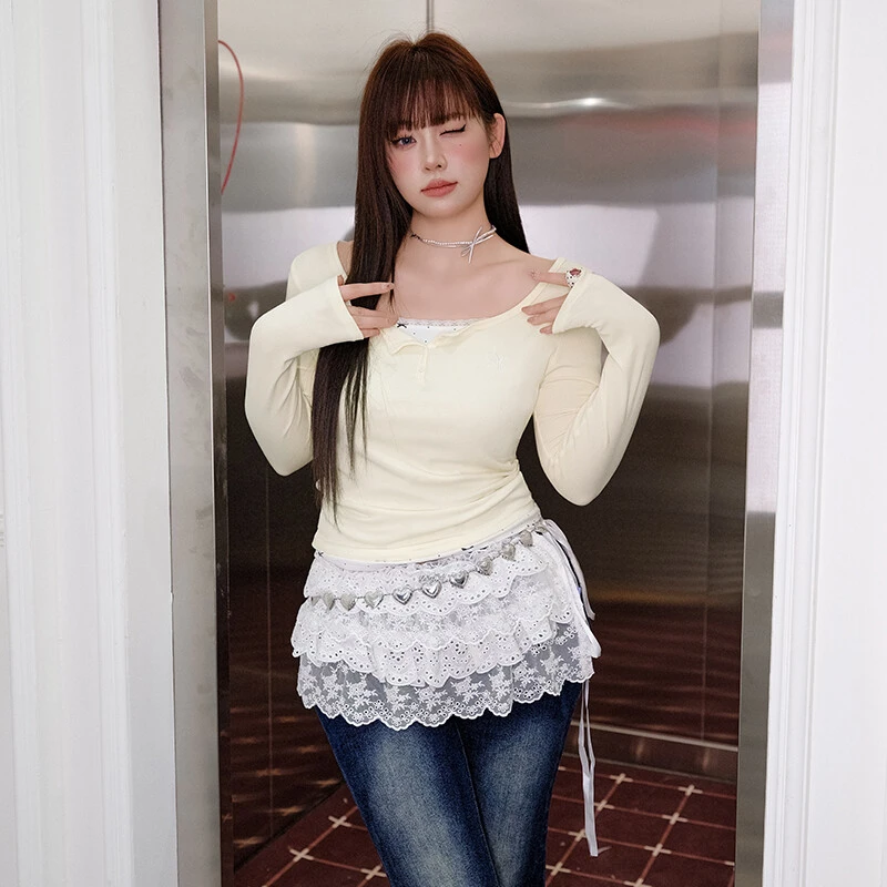 UNIFREEPLUS大码蕾丝刺绣半身裙女胖MM美式芭蕾风包臀叠穿半身裙