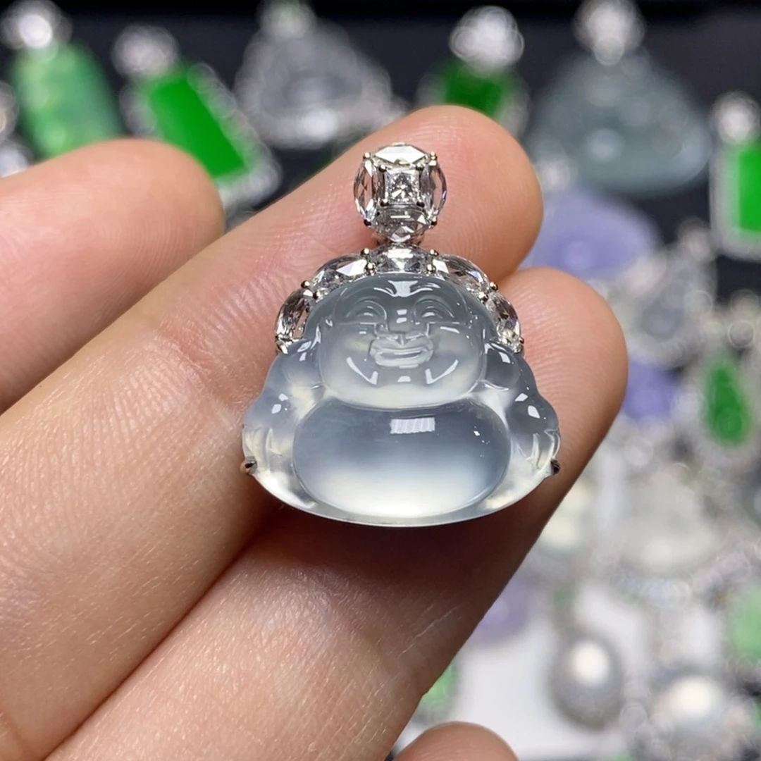 翡翠18K金镶嵌吊坠(不含链)玻璃种佛