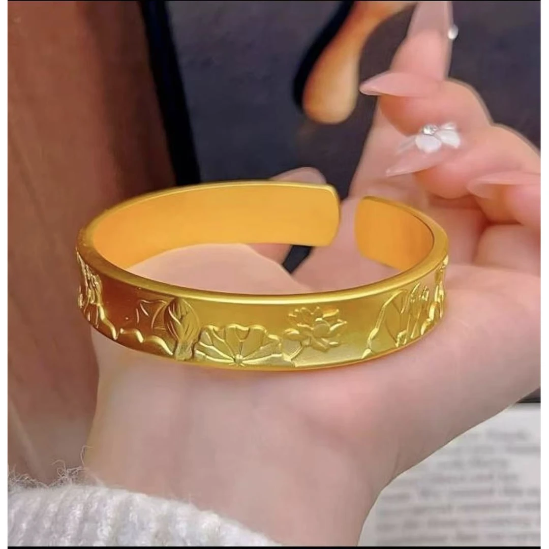 【X】 经典浮雕工艺山河莲花开口手镯【SPCS61】