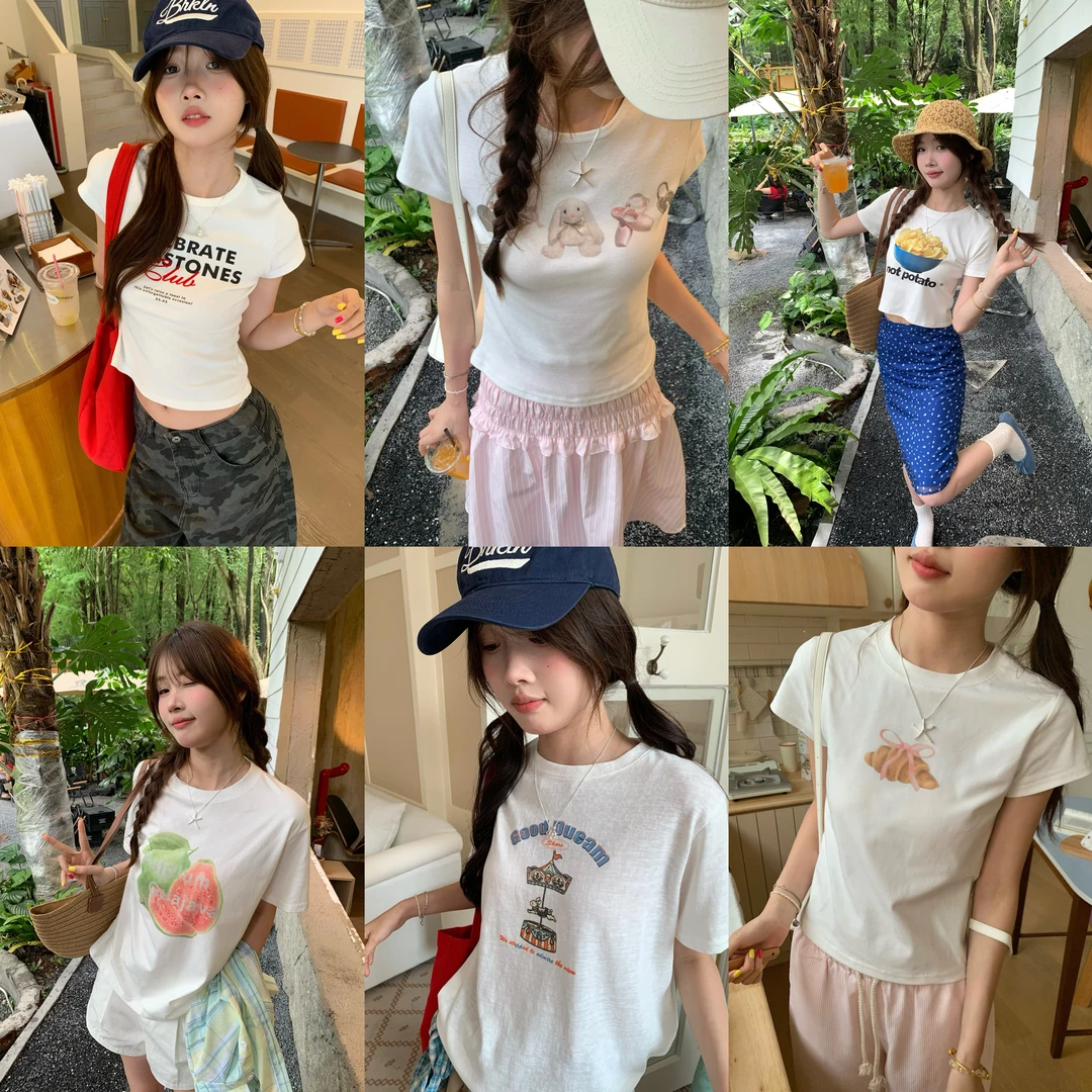 PPHOME自制~夏日奇趣 T恤合集圆领卡通印花短袖T恤女宽松休闲上衣