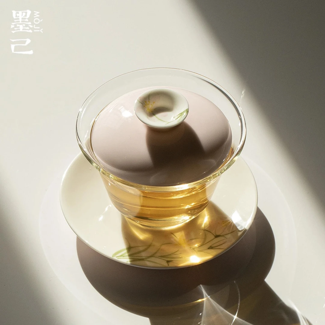 墨己手绘玻璃三才盖碗家用精致泡茶器功夫茶具仿烫泡茶碗耐热盖碗
