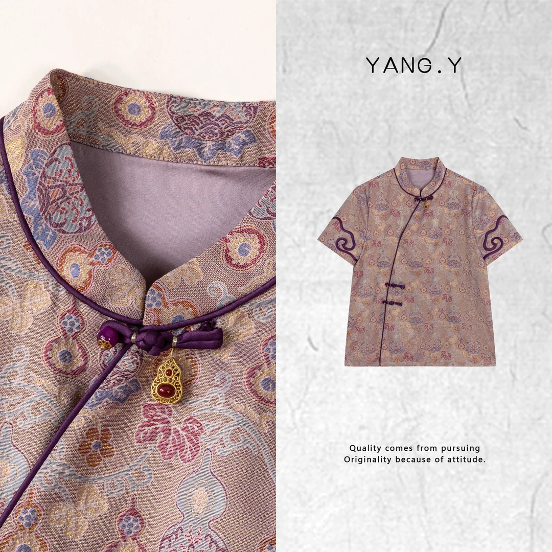 YANG.Y- 深圳原创新中式女装亚麻宋锦2025春夏款短袖50370