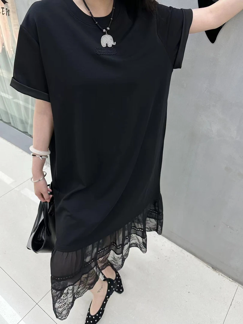 GH8883连衣裙韩版小众短袖夏季时尚高腰慵懒风显瘦中长裙