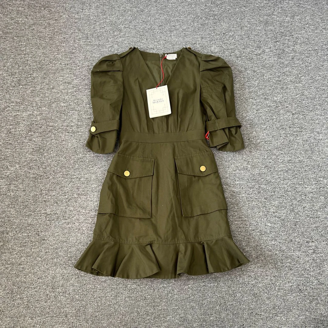 99新 Alexander McQueen/亚历山大·麦昆 军绿色 连衣裙 金扣 38码