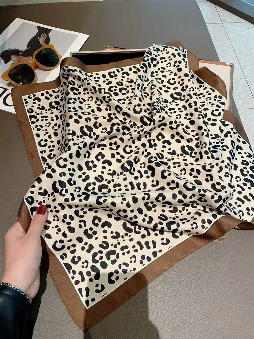 f70-67【黑咖豹纹】丽景缎70*70左右气质丝巾方巾时尚百搭