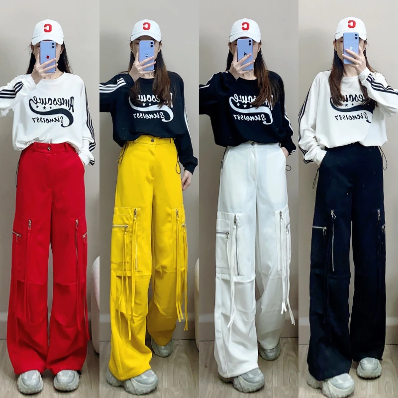 【新品/上市】2025年广场舞服新款飘带拉链工装直筒阔腿裤男女裤