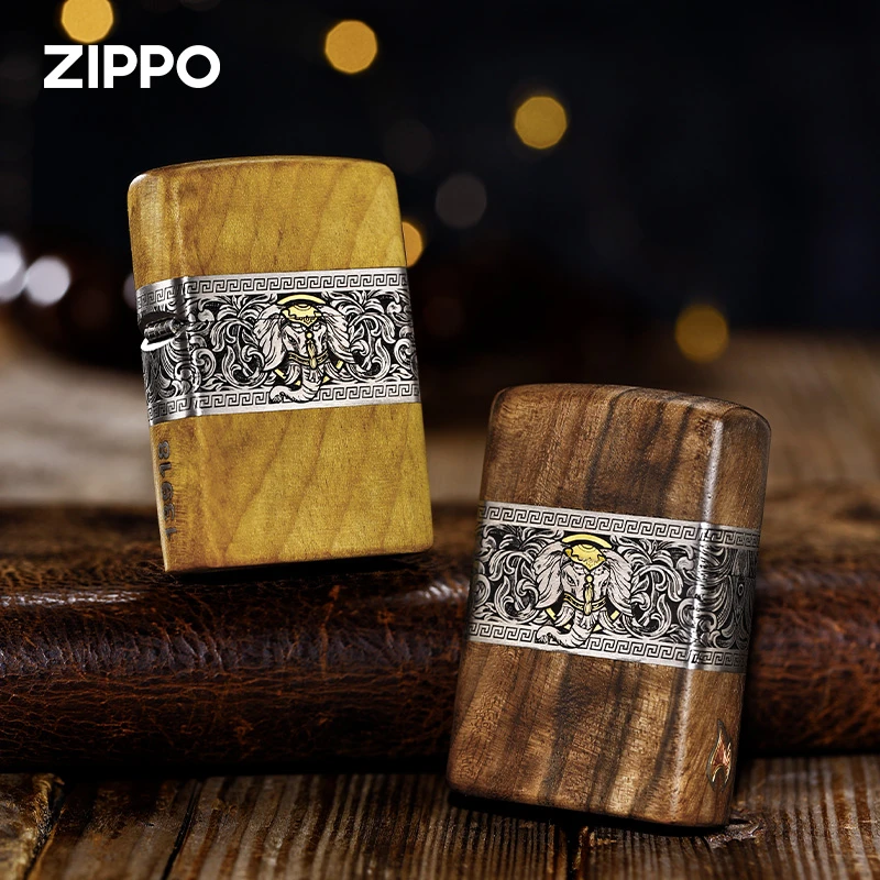 ZIPPO正品打火机错金银【如意吉象】紫光胡桃木金丝楠送礼PWJ1H1X1