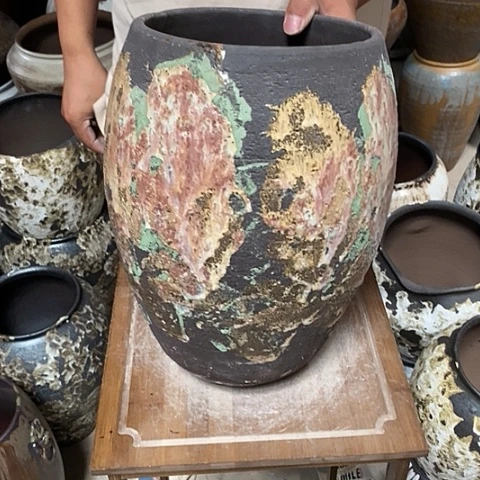 紫砂花盆 口20高度31黑绿