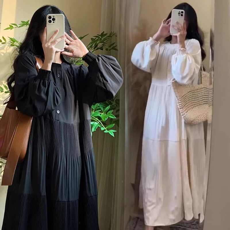 2025新款南方庄园｜法式纯色拼接设计感气质长袖连衣裙