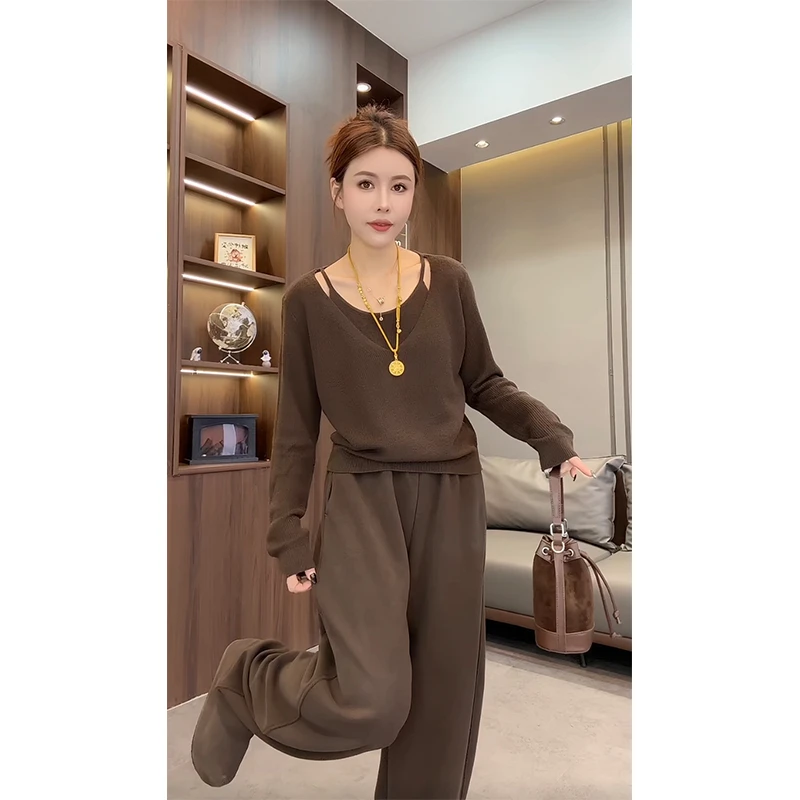 欧货2025早秋新款假两件慵懒风针织衫减龄时尚洋气休闲百搭上衣女