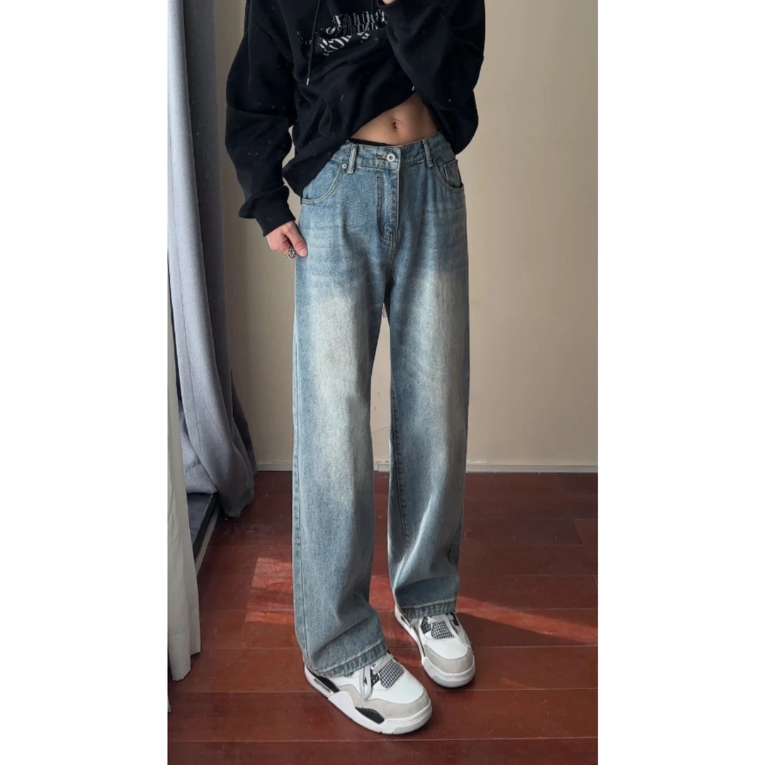 DY417美式高街vibe设计感直筒微喇牛仔裤男款修身显瘦直筒裤长裤