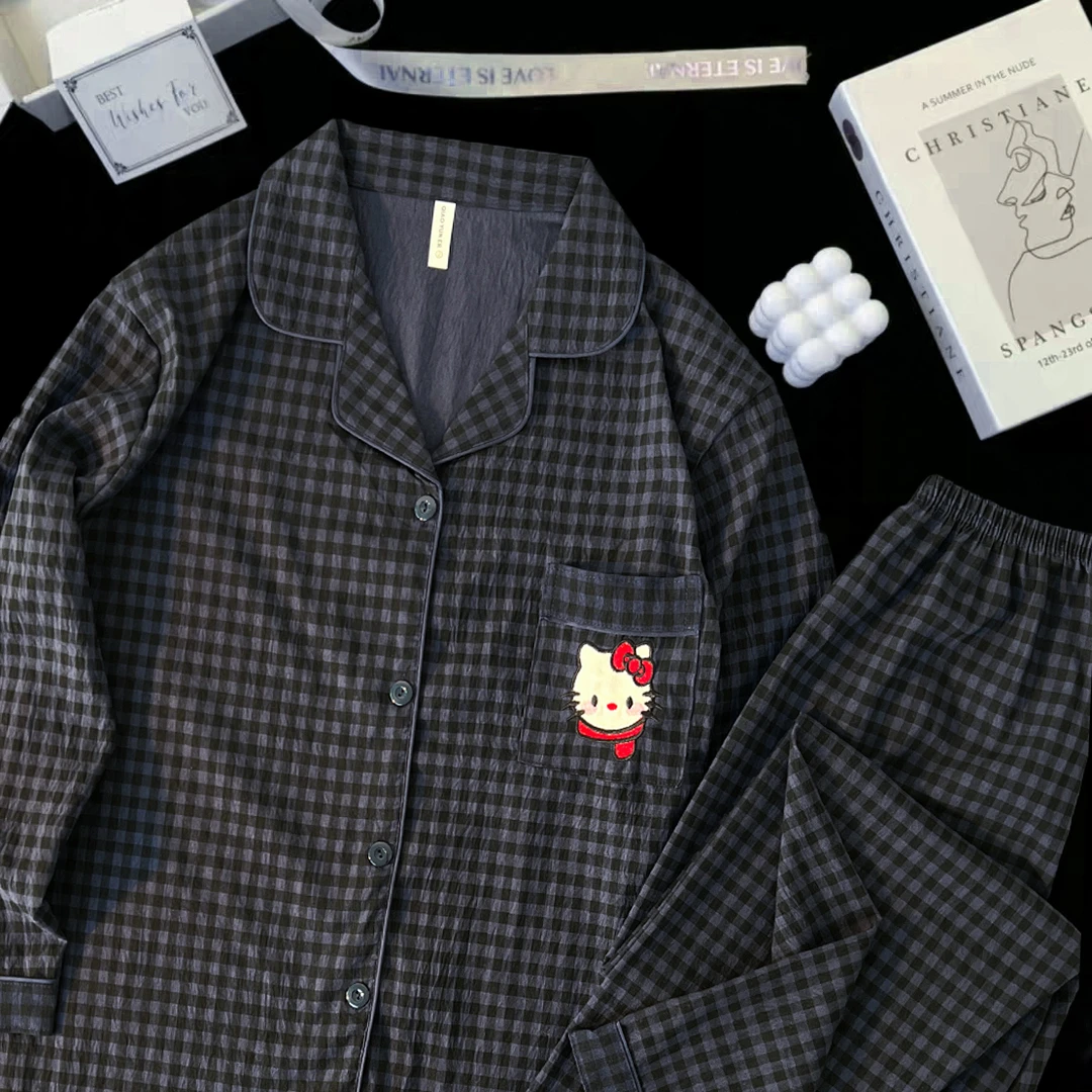 『黑格KT猫』长袖长裤新款春秋夏季舒适甜美可爱女生睡衣家居服