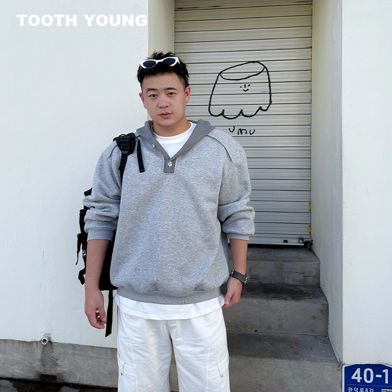 TOOTH YOUNG 【慵懒卫衣】420g秋冬大码连帽卫衣男百搭显瘦宽松上衣