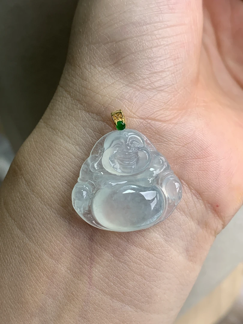 77天然缅甸翡翠A货冰种晴底色小佛公吊坠尺寸23.1*24.7*5.9冰透