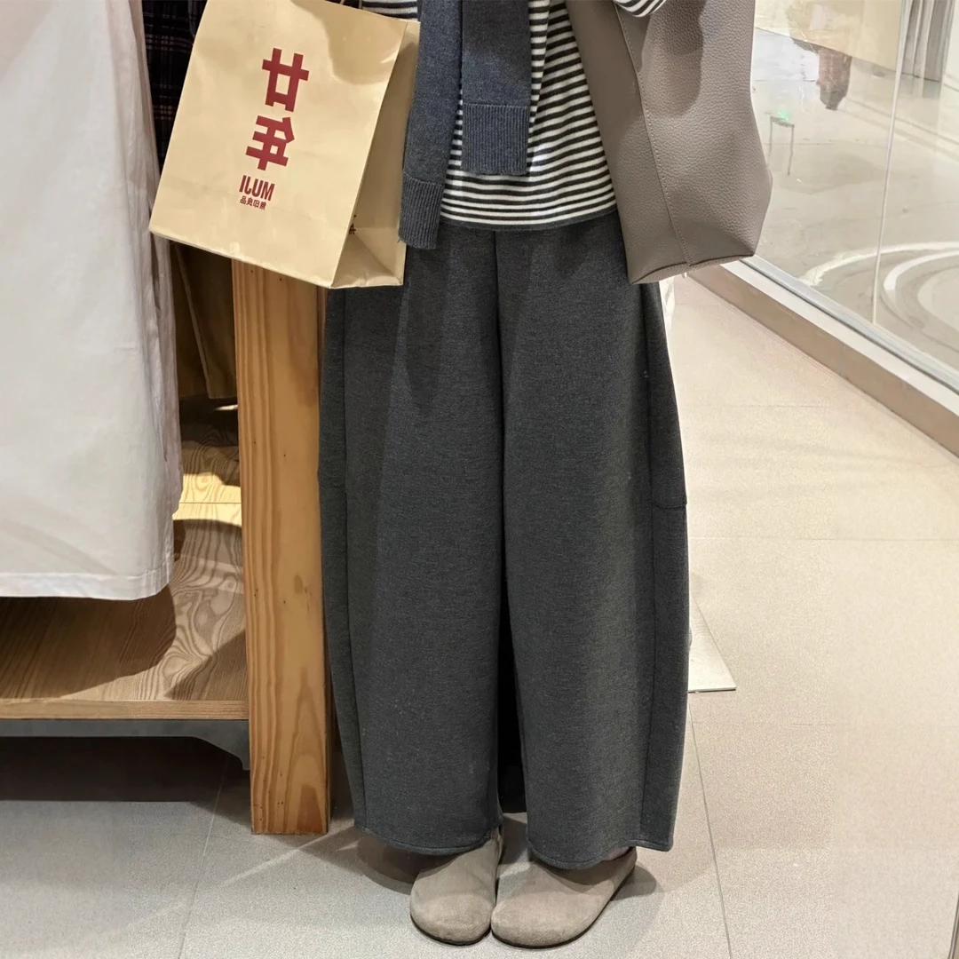 灰色九分阔腿镰刀奶皮裤女小个子休闲卫裤梨形身材遮胯显瘦弯刀裤