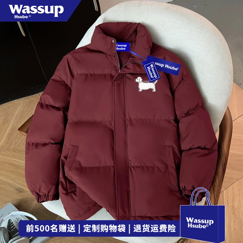 WASSUP HSUBE慵懒风加厚情侣装面包服男女美式腊肠狗印花立领棉服