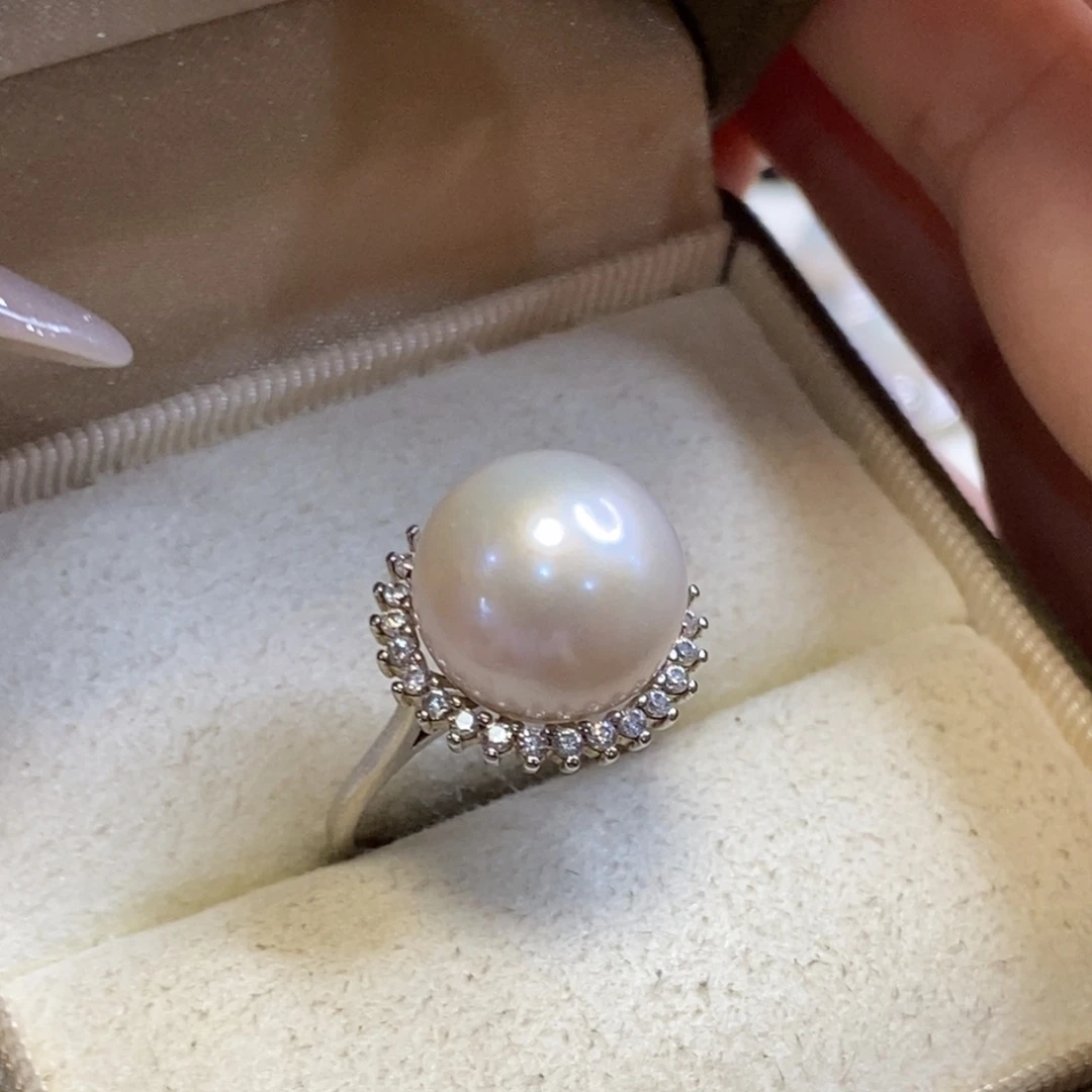 戒指银S925镶嵌淡水珍珠