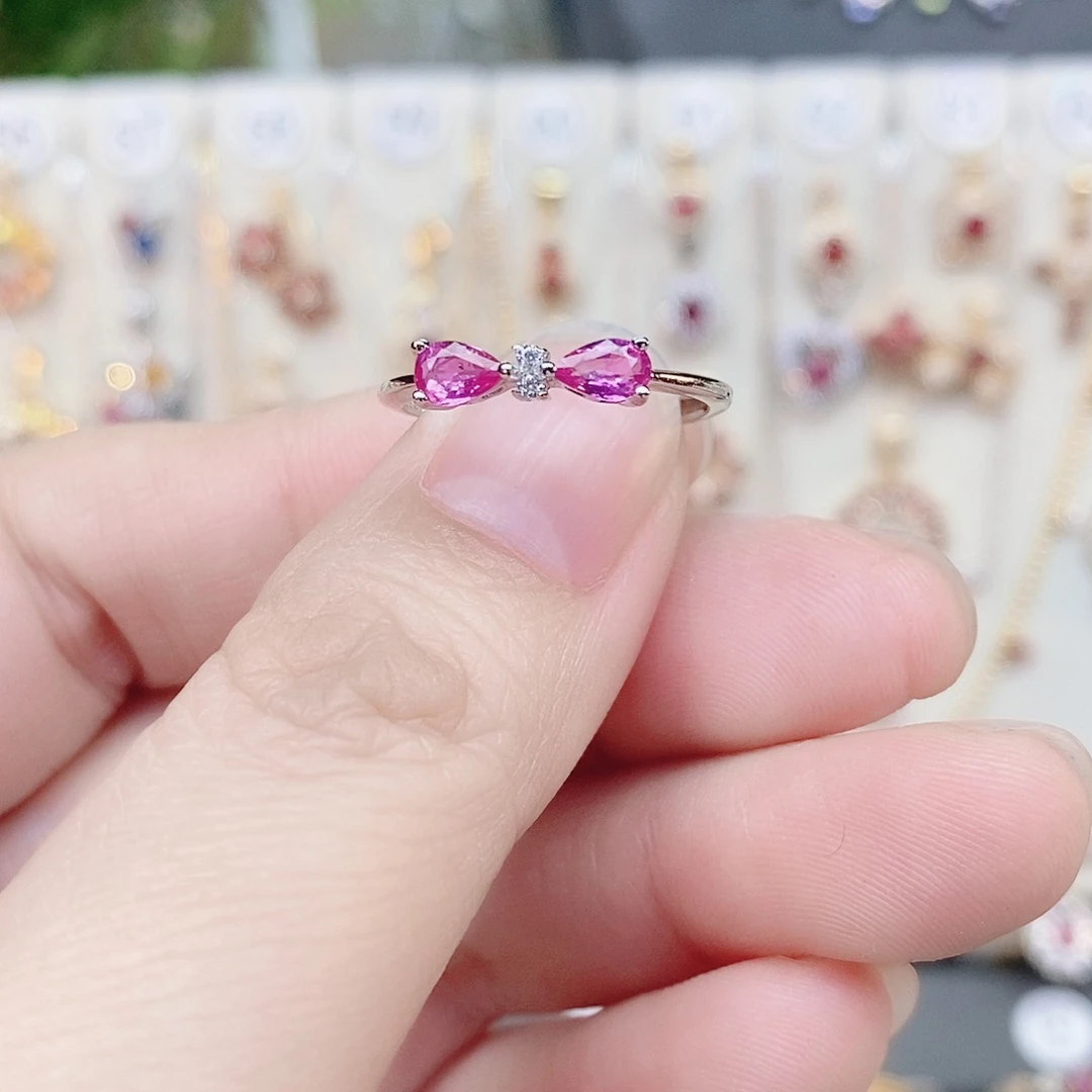 戒指银S925镶嵌彩色蓝宝石