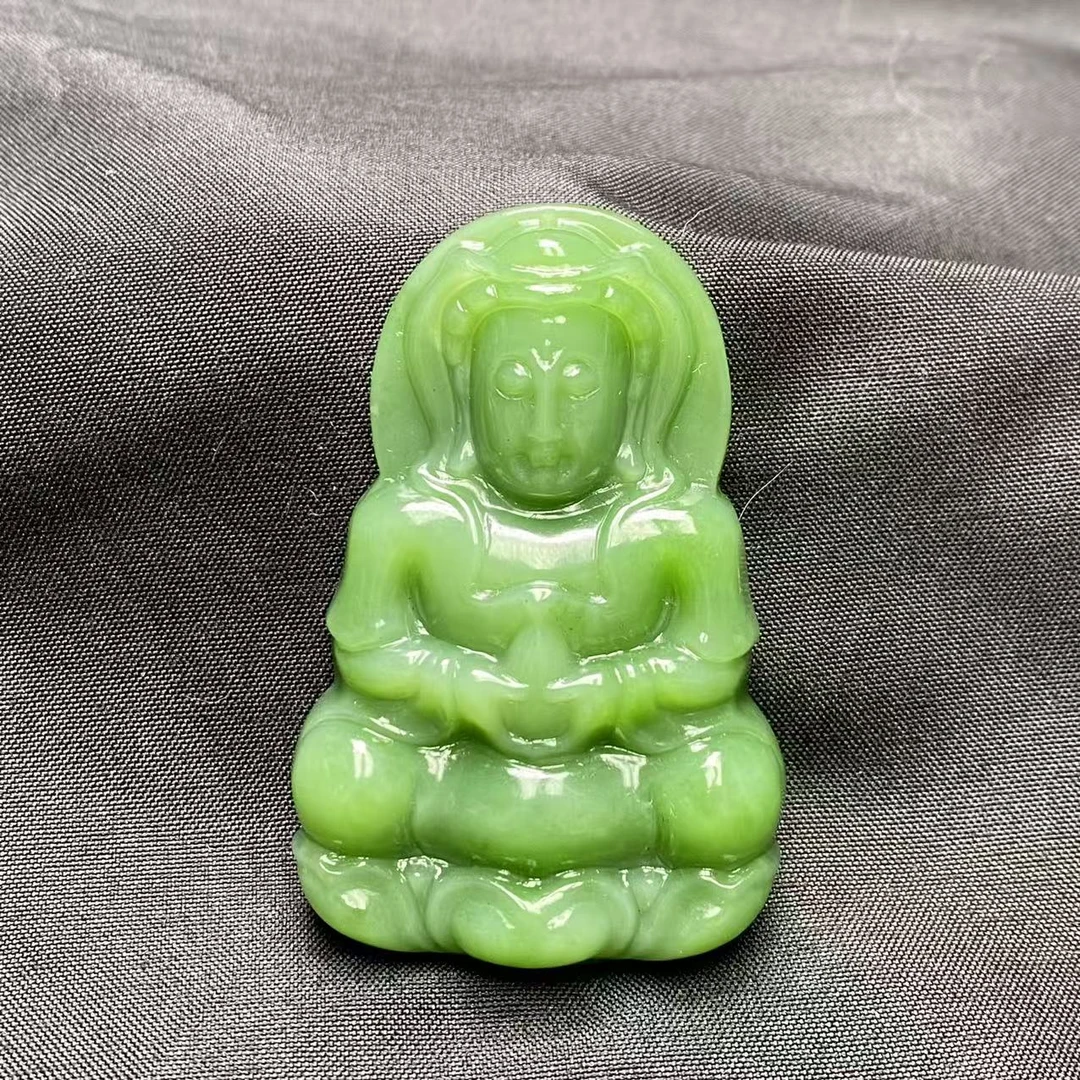 【迈越珠宝】天然观音玉吊坠苹果绿观音挂件满色满肉配绳精雕油润