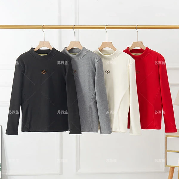 2024冬季舒适加绒保暖内衣女士休闲加厚圆领修身显瘦防寒上衣8816