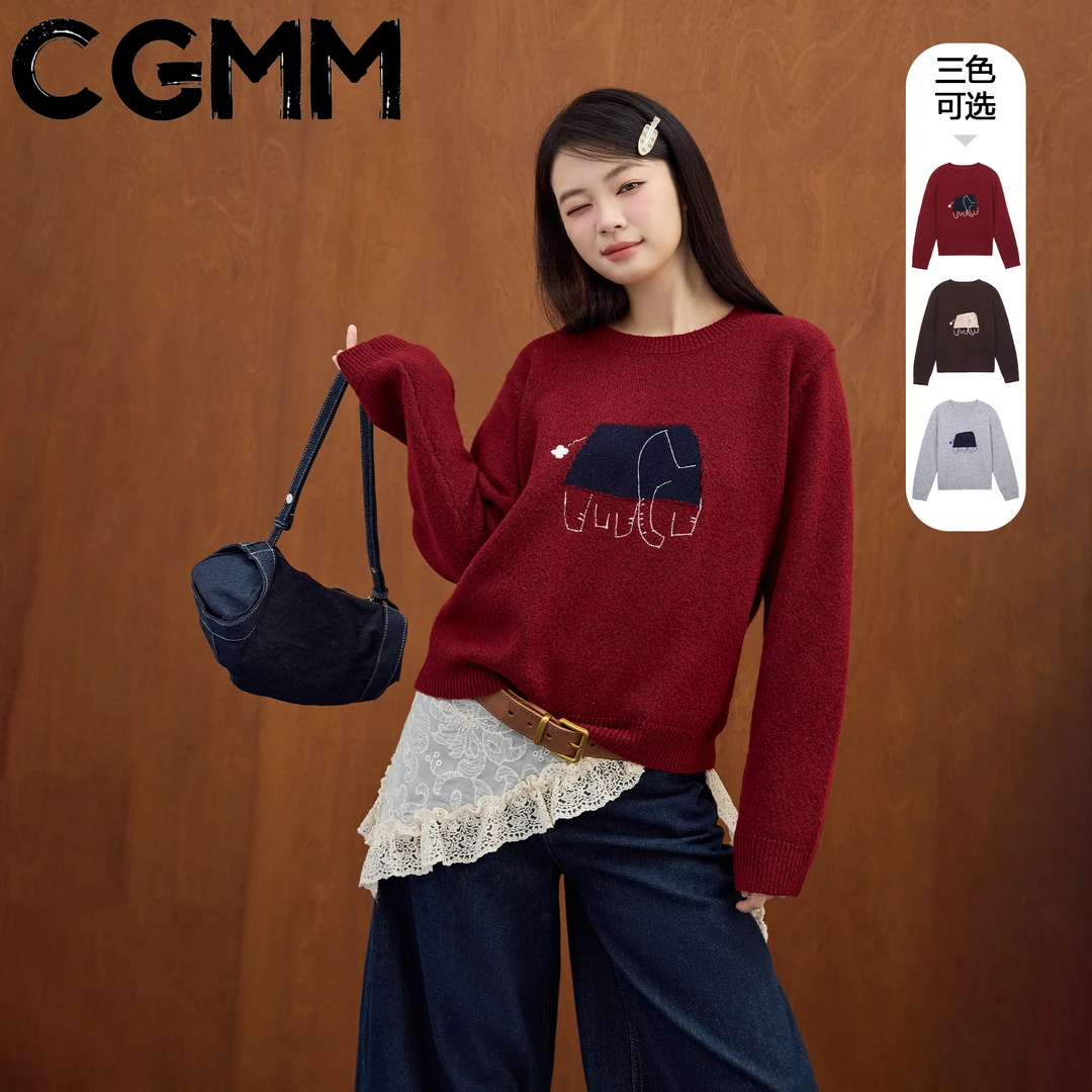 CGMM/橱柜密码秋季新款提花长袖上衣圆领百搭毛针织衫DSOMB5201