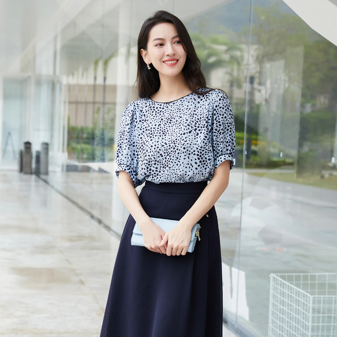 【安雅专属】歌蒂诗夏季专柜新款时尚豹纹宽松短袖女士1D22S1015