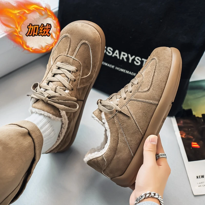 男鞋2025新款冬季加绒保暖休闲运动复古德训鞋上班工作劳保潮鞋
