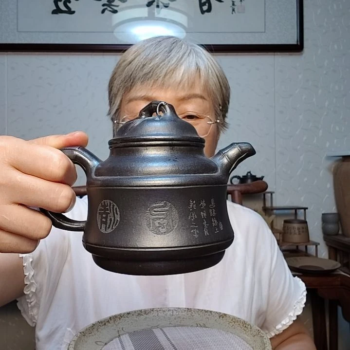 茶壶紫砂竹鼎石黄呢料400毫升左右微瑕