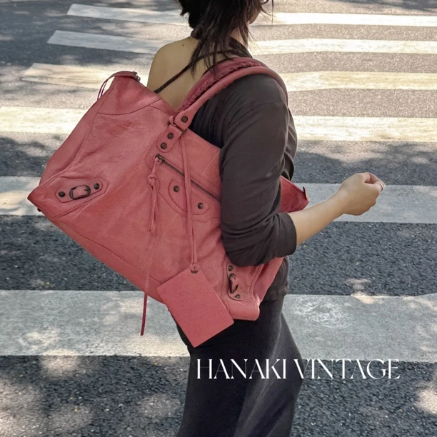 95新 Balenciaga/巴黎世家 花绮中古/干枯玫瑰粉work单肩包
