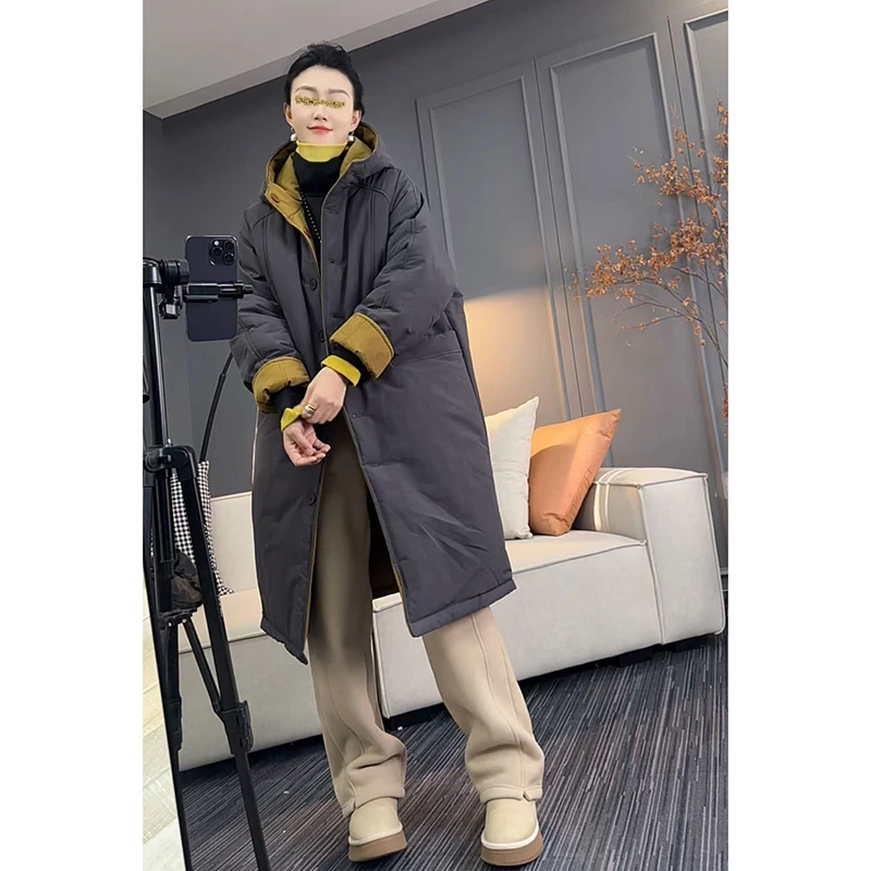 7220太谷休闲时尚连帽大版潮流双面穿大版加长加厚棉衣冬季