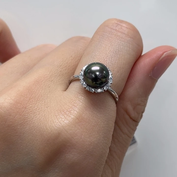 海水珍珠银S925镶嵌戒圈大溪地 8-9mm 72号