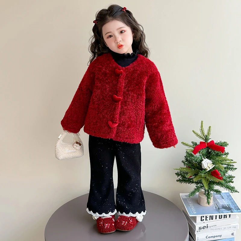 女童小香风毛毛衣套装洋气儿童秋冬装加厚小女孩时尚拜年服两件套