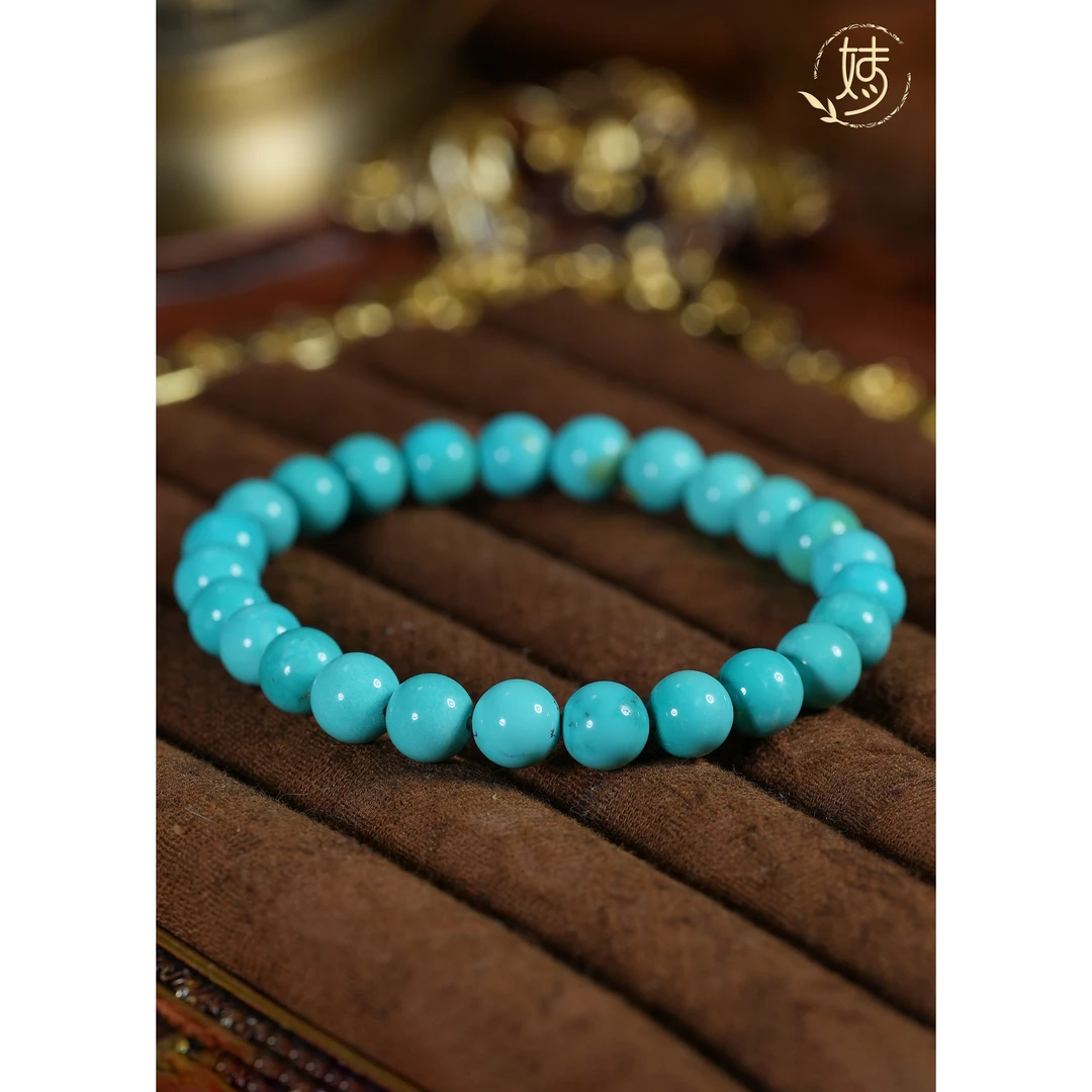 【婧婧精选】藏品 · 原矿稀有奶绿色绿松石头圆珠手串7mm+ 顶瓷圆珠