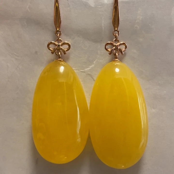蜜蜡耳饰银S925镶嵌蜜蜡