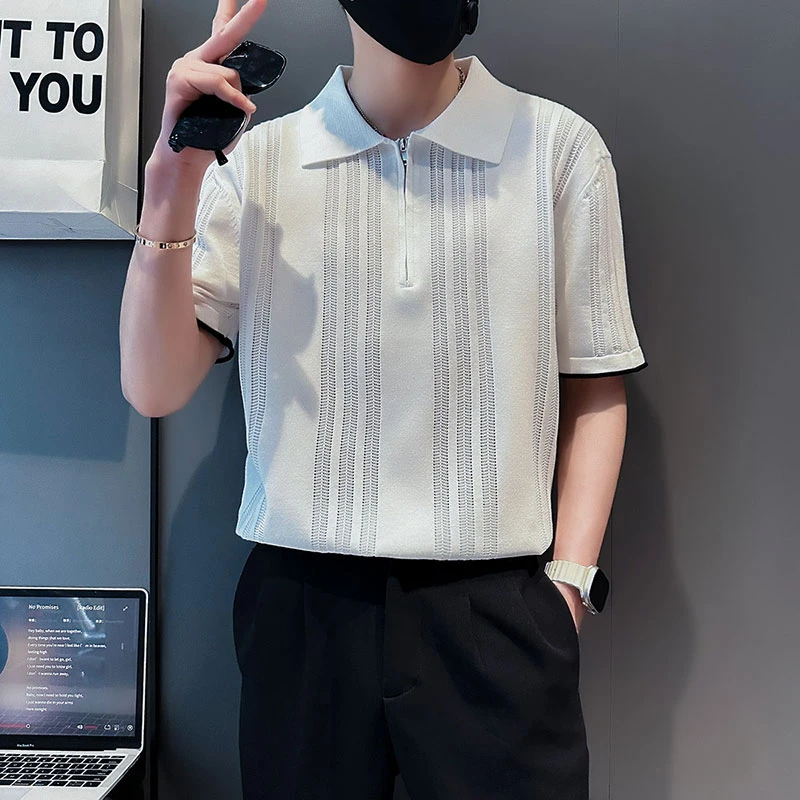 设计感镂空针织POLO衫男款夏季潮牌短袖2025新款痞帅男装半袖T恤t