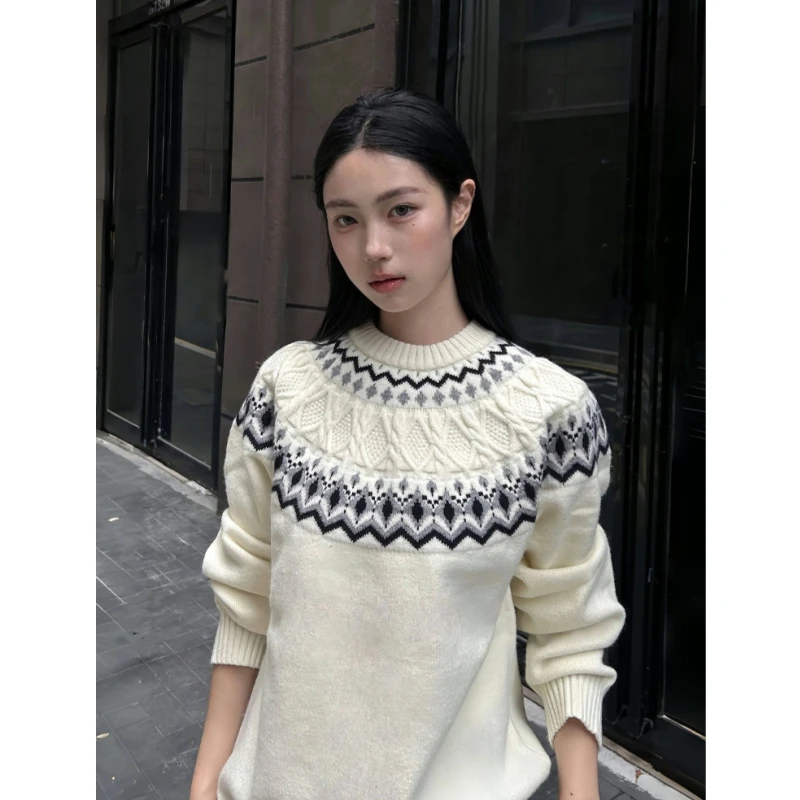 stay the night费尔岛绞花毛衣男女秋冬慵懒高级感针织衫打底内搭