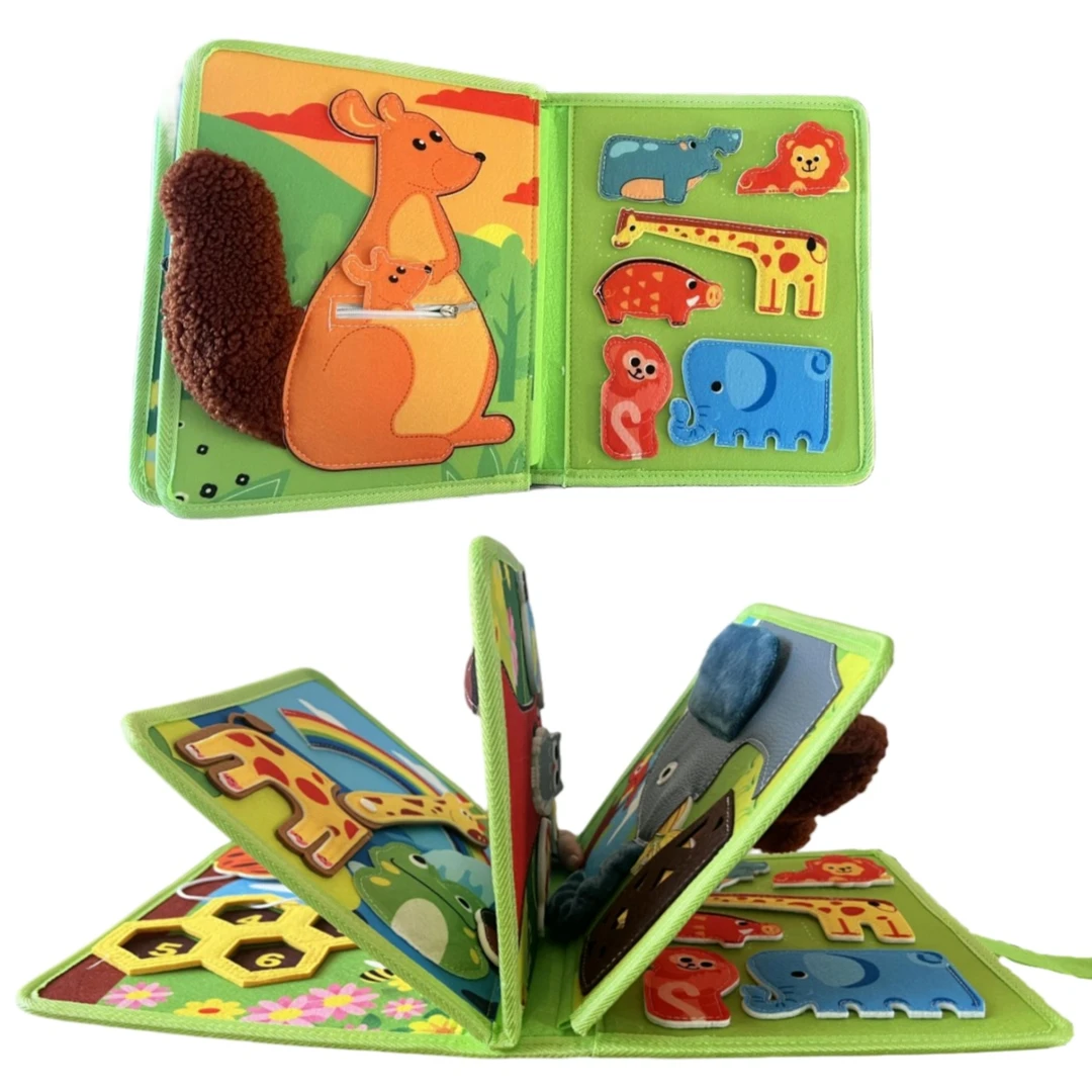 经典丛林动物尾巴触摸早教书宝宝学前益智安静书撕撕故事毛毡布书