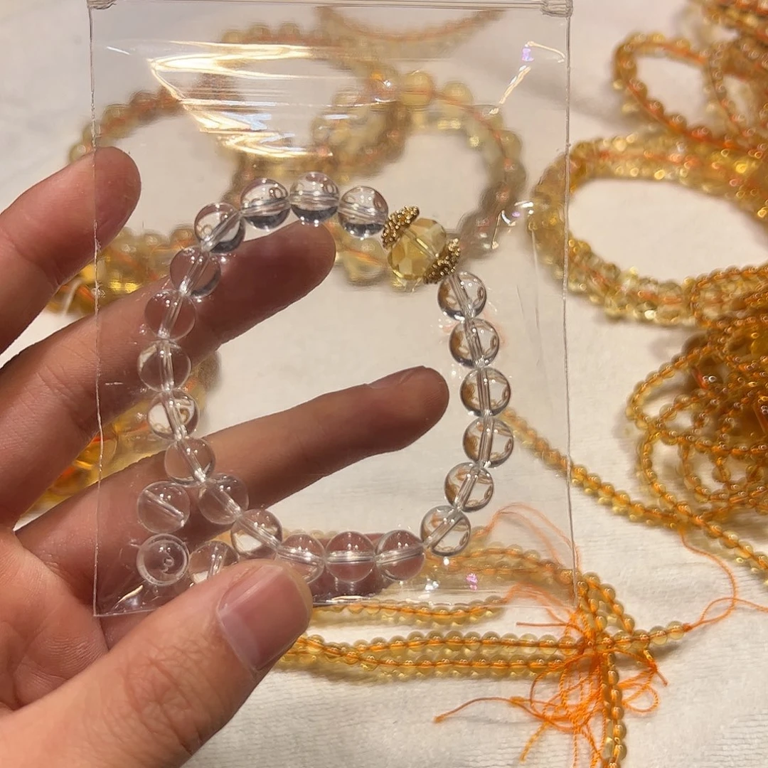 水晶手链未镶嵌(****)白水晶8mm圆珠+黄水晶刻面