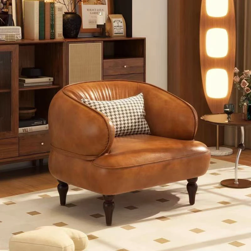 家用轻奢单人沙发椅美式复古客厅接待休闲椅设计师中古风懒人沙发
