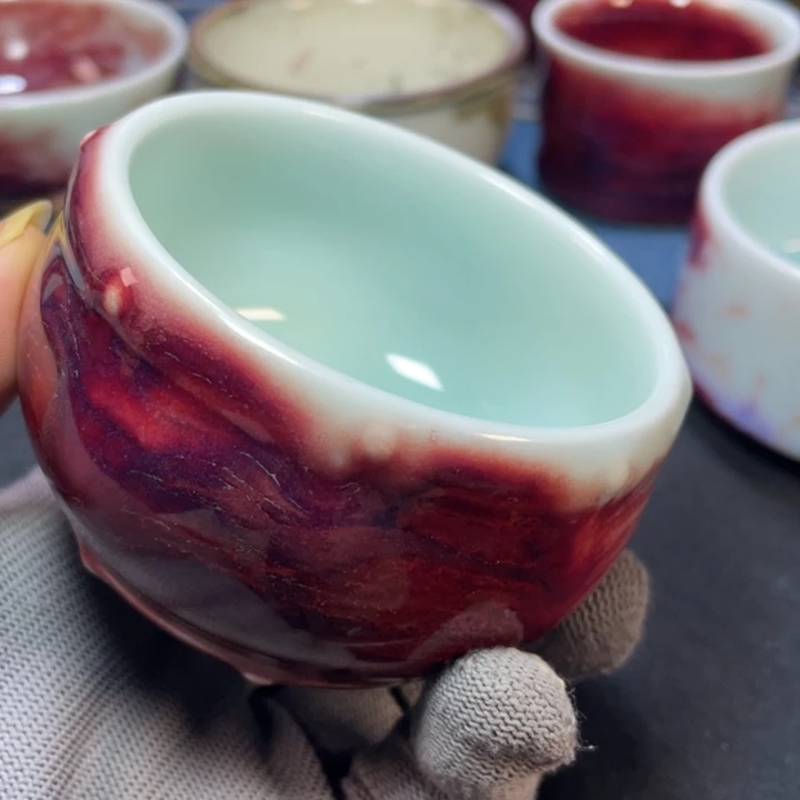 摆件手工玉石釉鼓杯