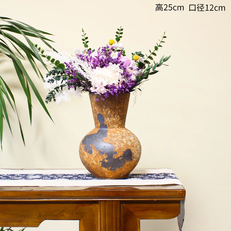 【瑞峰陶瓷】花瓶陶瓷欧式田园家居摆件客厅玄关复古风水培花器干花