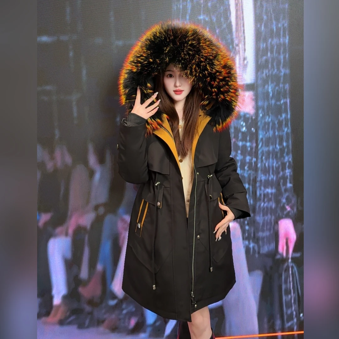 【【相思忆】女款加厚全真兔内胆貉子毛领高品质女装派克服外套