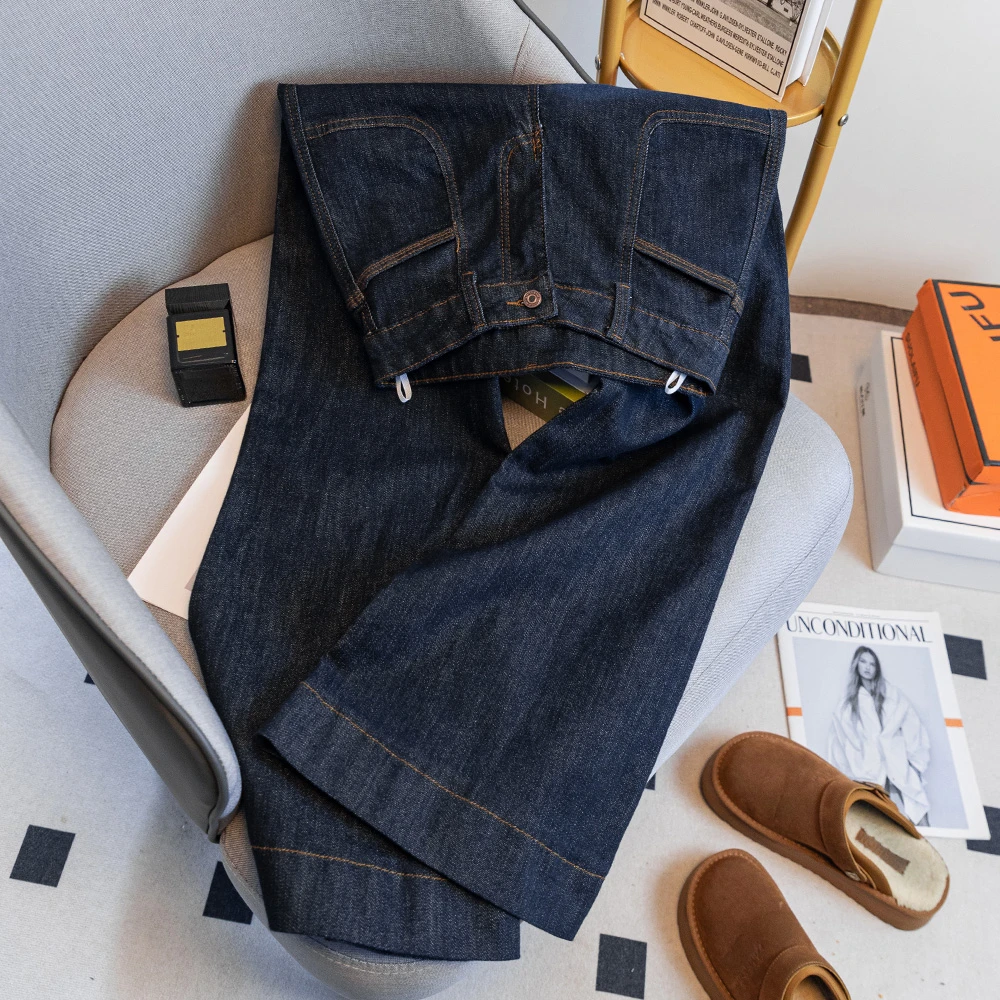 复古春季直筒早春新款牛仔裤女高腰修身显瘦阔腿拖地裤女宽松休闲