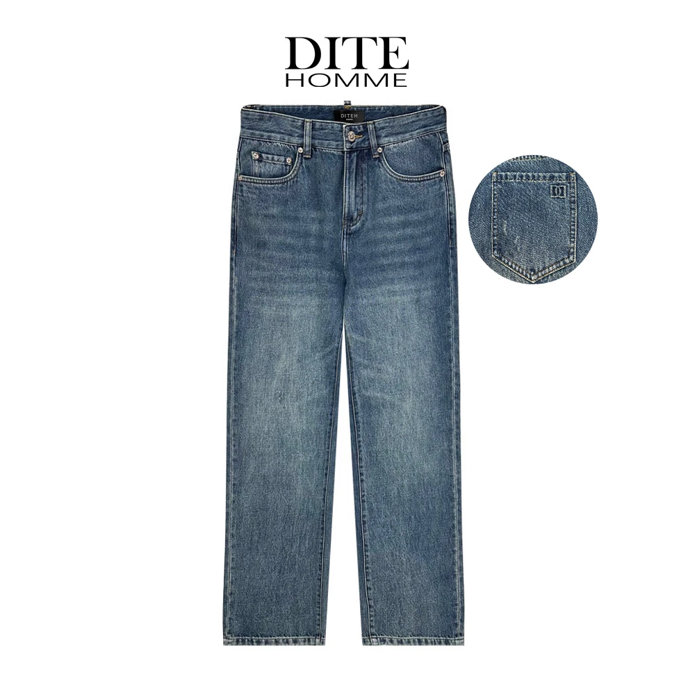 Dite2025年男士春夏季新款男裤子潮流阔腿蓝色休闲百搭牛仔裤