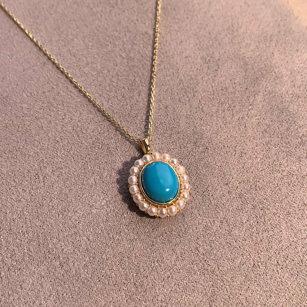 银S925镶嵌绿松石宫廷风项链