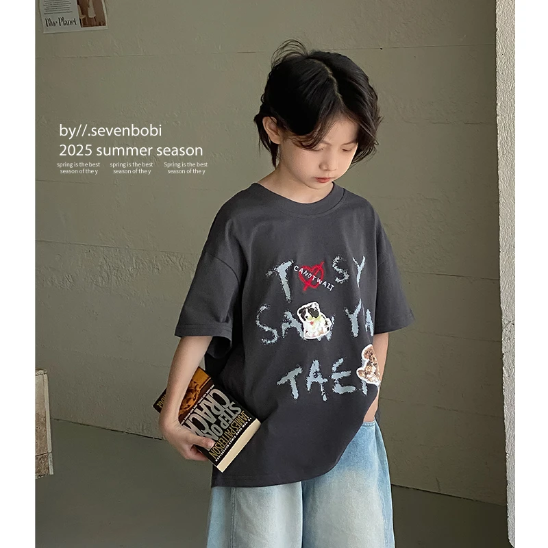 【现货】儿童t恤男童短袖2025夏季新款童装帅气中大童印花上衣潮