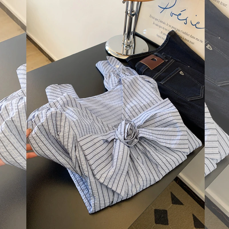 设计感法式V领大蝴蝶结衬衫上衣女装早春高级感气质减龄衬衣百搭