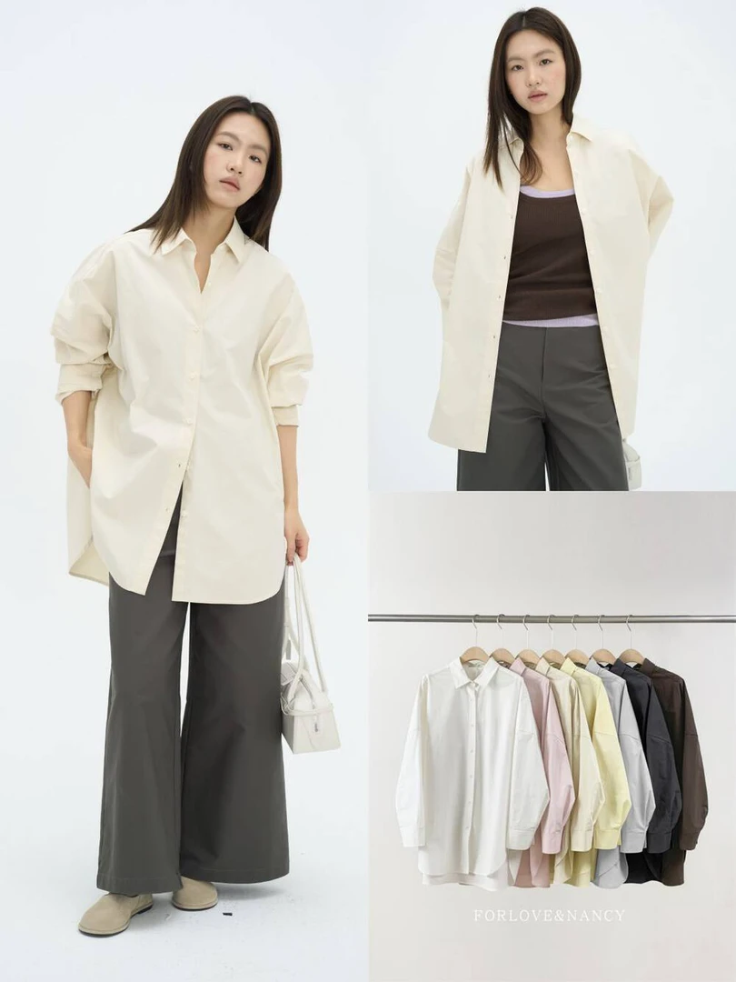 【南希】11261 春上新～韩系简约纯色重磅棉通勤百搭宽松慵懒衬衫