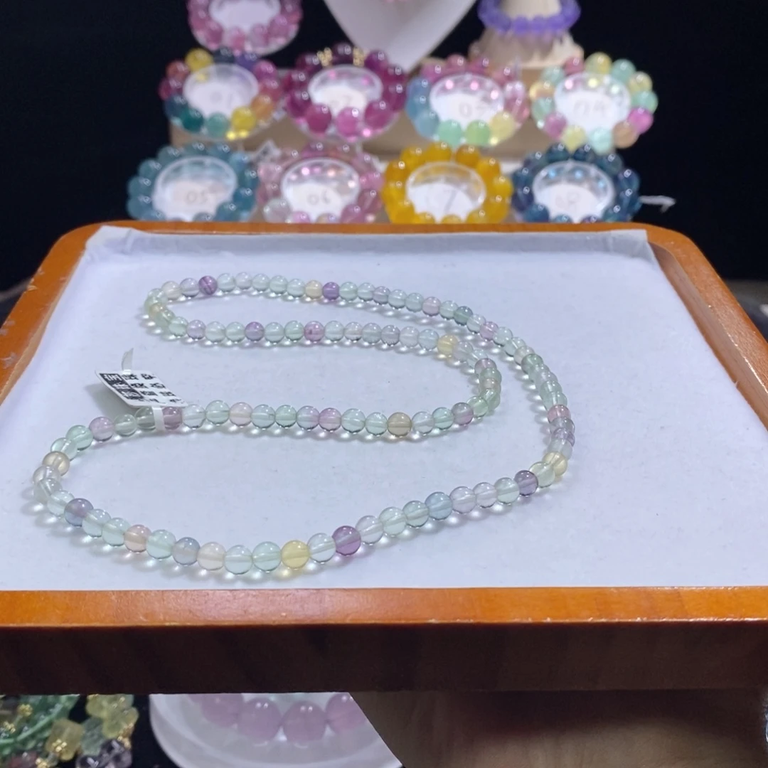 未镶嵌手链萤石三圈彩虹浅色5+